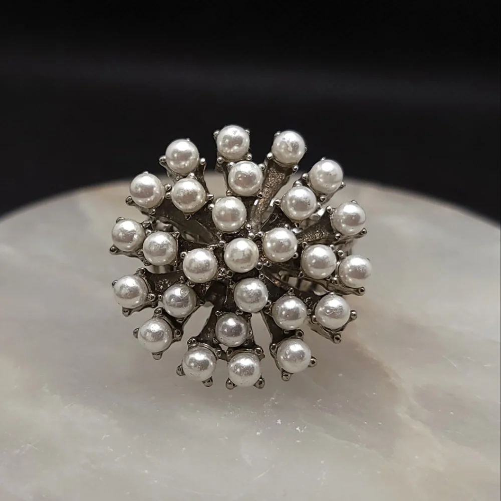 Faux Pearl Cluster Ring Adjustable Statement Piece